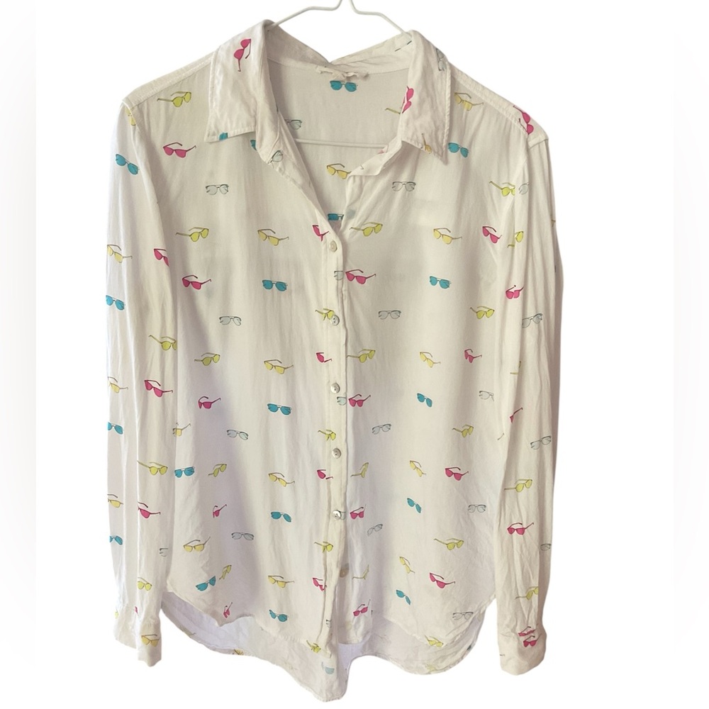 Jane and Delancey Women’s Button Down Shirt Size M Sunglasses Print Long Sleeve